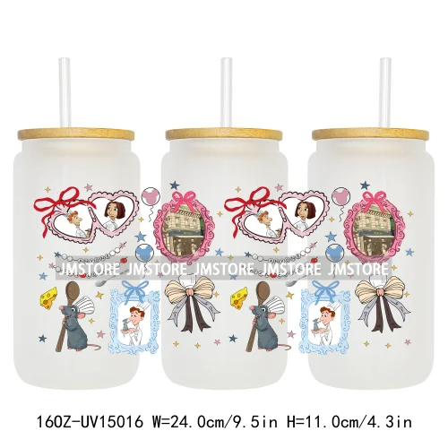 Magical Mirror Cartoon Coquette Bow 16OZ UV DTF Cup Wraps Ready To Apply Waterproof Transfer Stickers For Libbey Glass Can Mugs