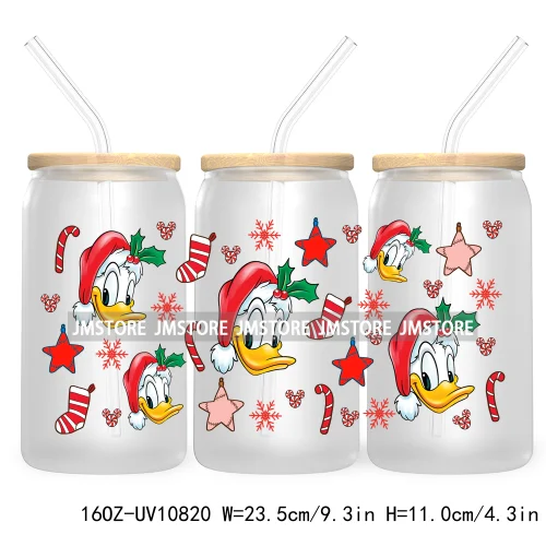 Cartoon Christmas Kids Friends 16OZ UV DTF Cup Wrap Waterproof Transfer Stickers For Libbey Glass Can Candy Cane Merry Christmas