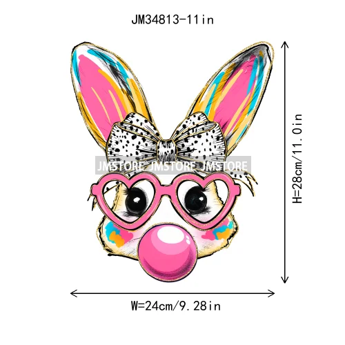 Cute Blowing Bubble Bunny Coquette Preppy Easter Eggs Carrot Iron On DTF Heat Transfer Stickers Ready To Press For T-shirts Bags