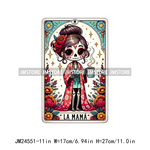 Funny Mexican Evil Eye Chismosa La Chigona Latina Skeleton Tarot Card Logos Iron On DTF Heat Press Transfer Stickers For Clothes