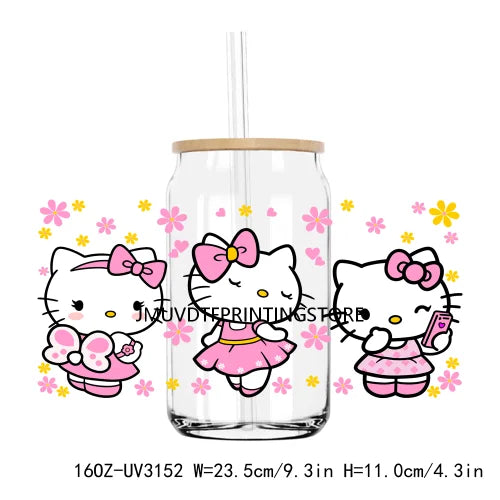 Cartoon Best Friends Princess 16OZ UV DTF Cup Wrap Transfer Stickers Custom Labels DIY Waterproof Logo For Libbey Glass Can Cat