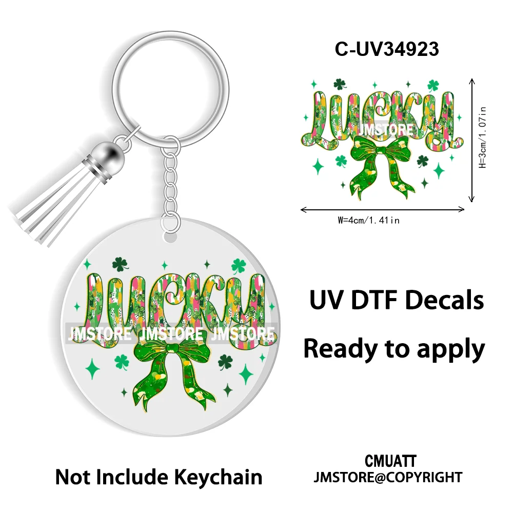 Sparkly Faux Sequin St Patricks Day Coquette Glitter Lucky Charm WaterProof UV DTF Sticker For Round Circle Keychain Keyring