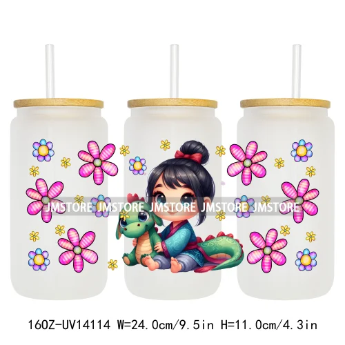 Cartoon Baby Princess Floral Flowers UV DTF Wraps Transfer Stickers Ready To Apply Waterproof For 16OZ Libbey Glass Can Tumblers