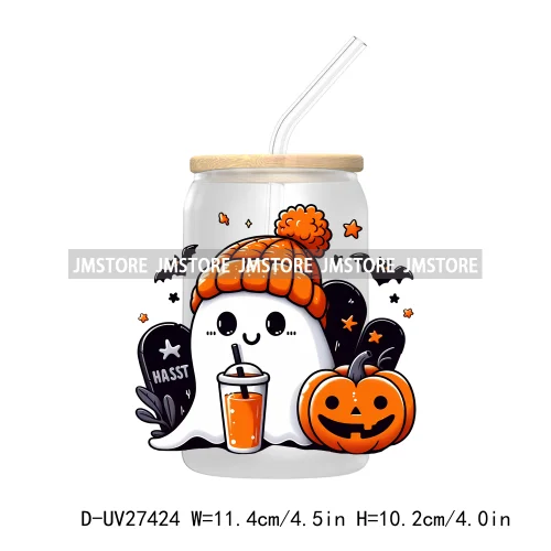 Cute Bougie Ghost Boo Halloween UV DTF Transfer Stickers Decals For Libbey Cold Cup Mug Tumbler High Quality Fall Pumpkin Season