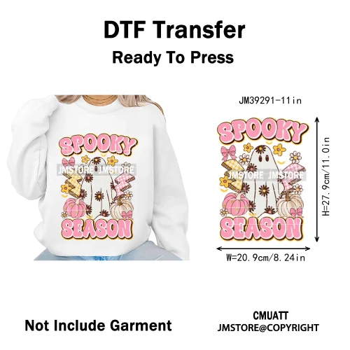 Ghost Spooky Mama Season Trick or Treat Coquette Bow Halloween Iron on DTF Washable Transfer Sticker Ready to Press for Clothing
