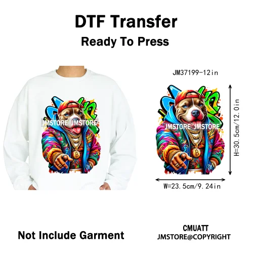 12in Street Snarl Savage Animal King Graffiti Urban Bear Bunny Cat Dog Iron on DTF Transfers Stickers Ready to Press for Clothes