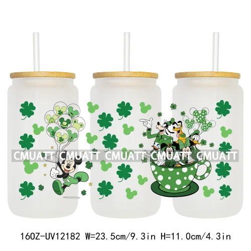 Cartoon St Patricks' Day Lucky Shamrock Animals 16OZ UV DTF Cup Wrap Sticker Custom Label Waterproof Logo For Libbey Glass Can