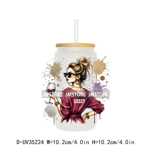 Funny Sarcastic Woman Sassy Girl UV DTF Transfer Stickers Decals Ready To Apply Waterproof For 16OZ Libbey Glass Can Cup Tumbler