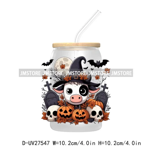 Cartoon Halloween Highland Cow UV DTF Transfer Stickers Decals For Libbey Cold Cups Mug Tumbler High Quality Labels Spooky Skull