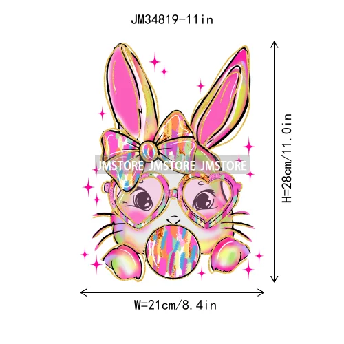 Floral Pink Toile Chinoiserie Coquette Bunny Spring Easter Iron On DTF Heat Transfers Stickers Ready To Press For T-shirts Bags