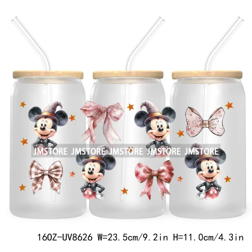 Cartoon Bear Halloween Coquette Bow UV DTF Sticker For 16OZ Libbey Glass Cup Can Wrap Transfer Stickers Custom Labels DIY Logo