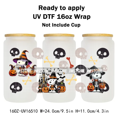 Halloween Witch Cartoon Skulls Boo Ghouls UV DTF Stickers Ready To Transfer Cup Wrap Custom Labels For Libbey Can Glass Tumbler