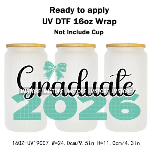 Class Of 2026 Senior Graduation Cap UV DTF Stickers Ready To Apply Cup Wrap Durable Custom Prints DIY Craft For Libbey Can Glass