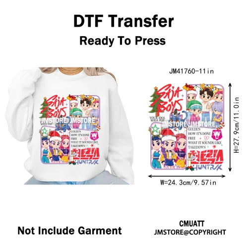 Preppy Christmas Festive Boys Girls Movie Xmas Gift Food Light Iron on DTF Washable Transfer Stickers Ready to Press for Clothes