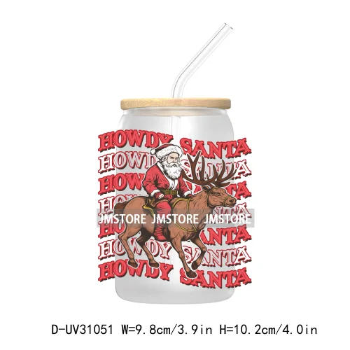 Retro Western Christmas Cowgirl Howdy Santa UV Sticker Decals For Libbey Cold Cups Mugs Tumbler Transfer Stickers Xmas Season