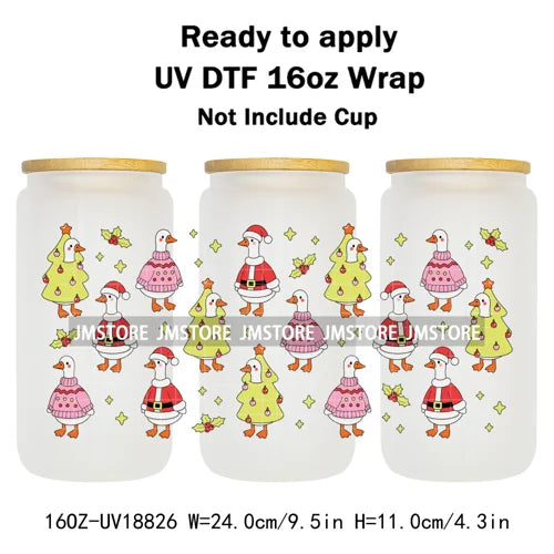 Christmas Bookish Santa Stocking Gifts UV DTF Cup Wrap Ready To Apply Transfer Stickers Waterproof For 16OZ Libbey Glass Can Mug