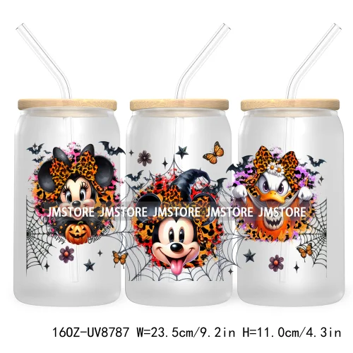 Halloween Leopard Cartoon Princess 16OZ UV DTF Cup Wrap Transfer Sticker Custom Labels Waterproof Logo For Libbey Glass Can Fall