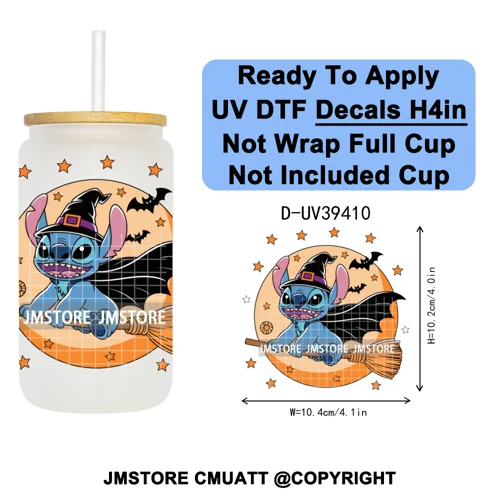 Witch Cartoon Horror Halloween Mummy UV DTF Transfer Stickers Decals Ready To Apply Waterproof For 16OZ Libbey Glass Can Tumbler