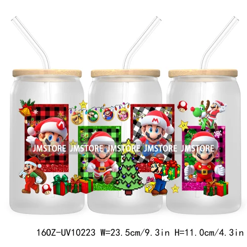 Mouse Christmas Cartoon Friends 16OZ UV DTF Cup Wrap Transfer Stickers Princess Custom Labels Waterproof For Libbey Glass Can