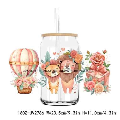 Cute Animal Couple Valentine Day UV DTF Sticker For 16OZ Libbey Glass Cup Can Wrap Transfer Sticker Custom Labels DIY Logo