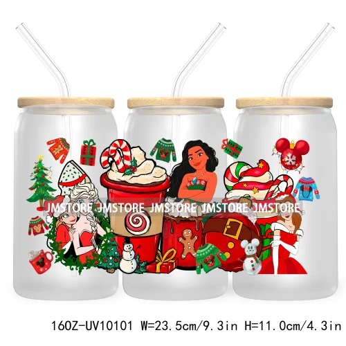 Mouse Christmas Cartoon Friends 16OZ UV DTF Cup Wrap Transfer Stickers Princess Custom Labels Waterproof For Libbey Glass Can