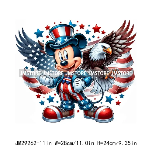 Washable Cartoon Animal 4th Of July Independence Day Freedom Iron On DTF Transfers Stickers Ready To Press For Clothing