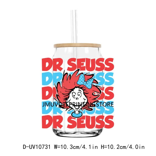 Dr Seuss Day Reading Books UV DTF Transfer Sticker Decals For Libbey Cold Cup Mugs Tumbler Teacher Life Love Waterproof DIY Logo