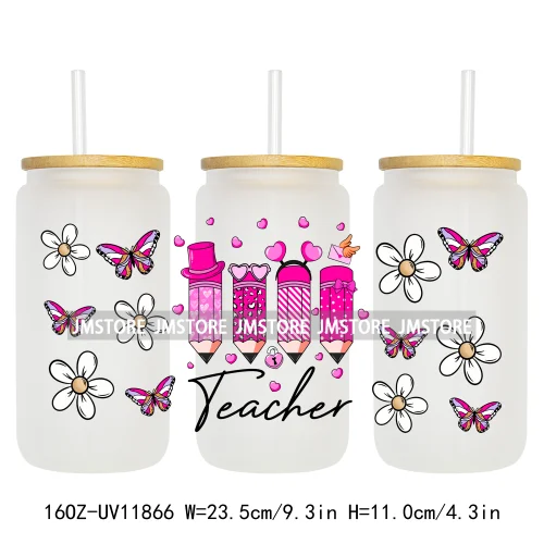 Coquette Bow Pencil 16OZ UV Cup Wrap DTF Transfer Stickers For Libbey Glass Can Cups Tumbler Cherry Heart Love Valentines Day