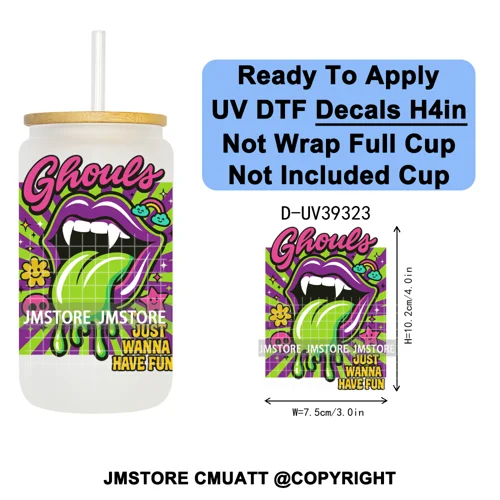 Stay Spooky Halloween Horror Pumpkin Coquette UV DTF Decals Ready To Apply Waterproof Transfer Sticker For 16OZ Libbey Glass Can