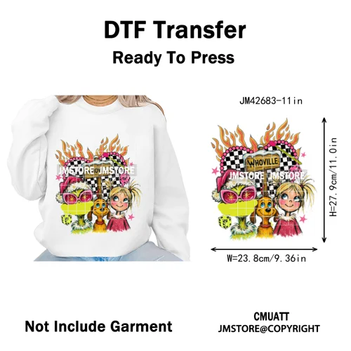 Cartoon Christmas Club Snow Winter Vibes Holly Jolly Santa Iron on DTF Washable Transfers Stickers Ready to Press for Clothing