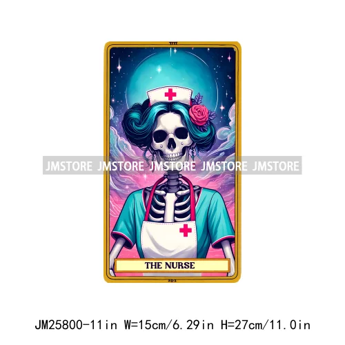 Colorful Plant Lady Stoner Skeleton Funny Drama Queen Mood Nurse Tarot Card DTF Iron On Heat Press Transfer Stickers For Clothes