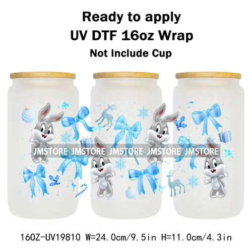 Christmas Mouse Cartoon Charater Girly UV DTF Cup Wrap Ready To Apply Transfer Stickers Durable For 16OZ Libbey Glass Can Bottle
