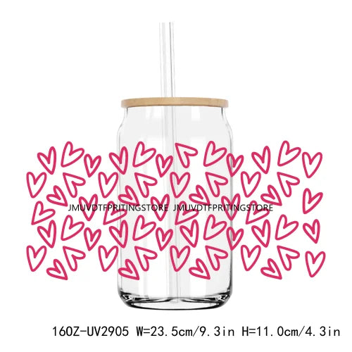 Leopard Hearts XOXO Valentines 16OZ UV DTF Cup Wrap Transfers Stickers Custom Labels DIY Waterproof Logo For Libbey Glass Can