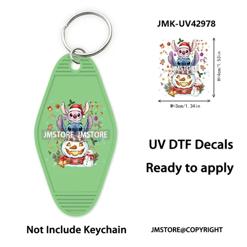 Cartoon Friends Christmas Holiday UV DTF Keychain Wraps Ready To Apply Waterproof High Quality Decals For Hotel Motel Keychain