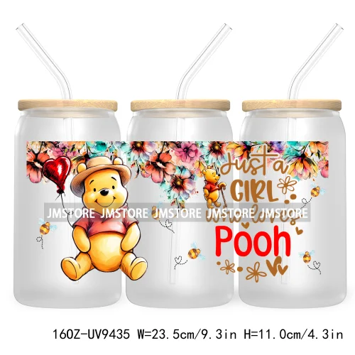 Just A Girl Who Loves Cartoon Princess 16OZ UV Cup Wrap DTF Transfer Stickers For Libbey Glass Can Cups Tumbler Waterproof Label