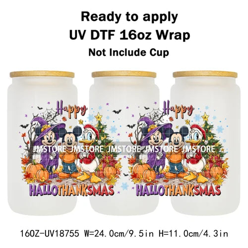 Christmas Crew Cartoon Characters Gingerbread UV DTF Stickers Ready To Apply Cup Wrap Custom Logo DIY Craft For Libbey Can Glass