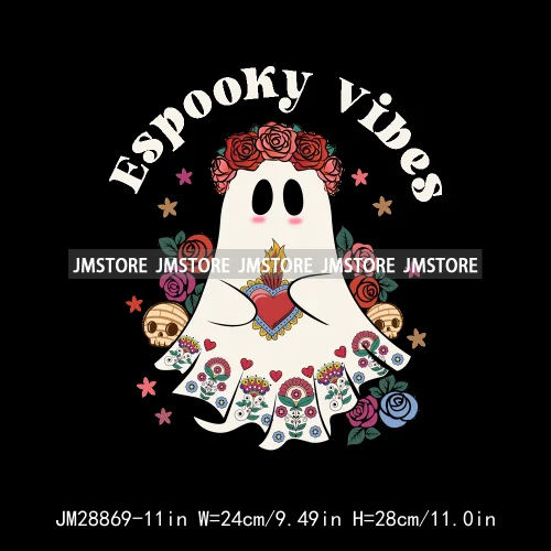 Ghost Espooky Vibes Conchas Llorrona Before Coffee Cafecito Aqui Espantan Halloween Iron On DTF Transfer Stickers For Clothing