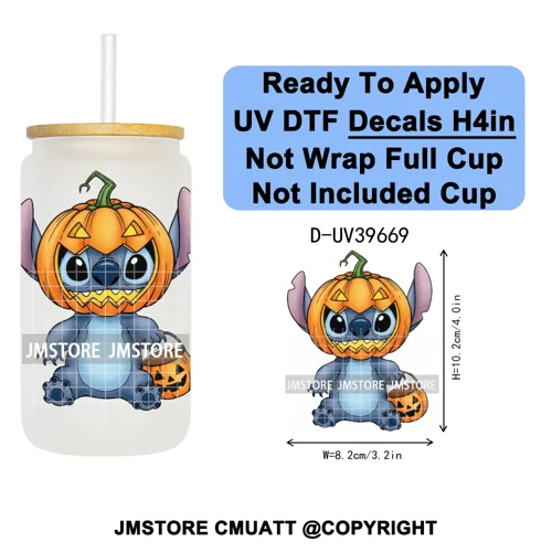 Halloween Cartoon Characters UV DTF Transfer Stickers Decals Ready To Apply Waterproof For 16OZ Libbey Glass Can Cups Tumbler
