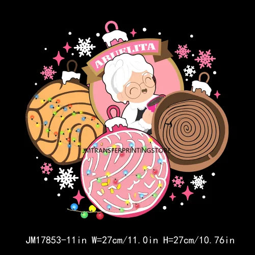 Latin Mexican Culture Cold Peel Patches Iron On Tis The Season Abuelita Conchita Pan Dulce DTF Transfer Sticker For Clothing Bag