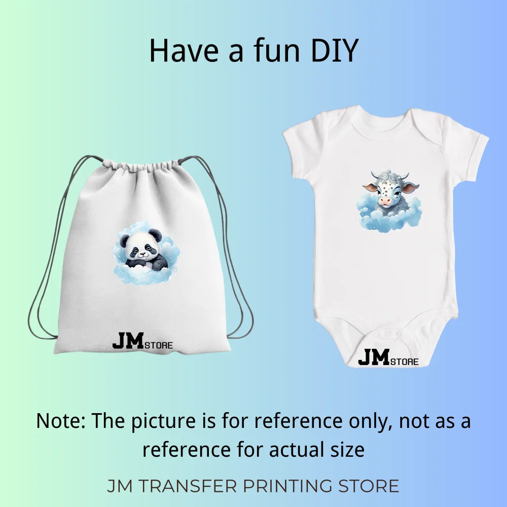 15cm 5.9in Kid Cloud Animal Tiger Lion Iron On Heat Transfer Sticker For Clothes DTF Print Vinyl Thermal Washable T-Shirt Decal