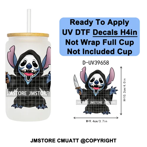 Halloween Cartoon Characters UV DTF Transfer Stickers Decals Ready To Apply Waterproof For 16OZ Libbey Glass Can Cups Tumbler