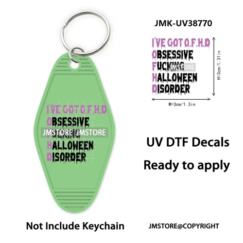 Fall Halloween Quotes Spooky Boo UV DTF Motel Keychain Decal Ready To Ship Durable Transfer Stickers Prints For Hotel Keychain