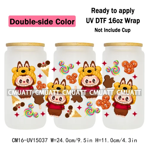 Double Sided Color UV DTF Cup Wraps 16OZ Wholesale Custom Bulk Waterproof Cartoon Cute Monster Transfer Designs For Mug Glass