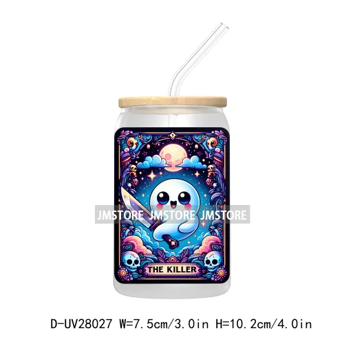 Cute Ghost Tarot Card Halloween UV DTF Transfer Stickers Decals For Libbey Cold Cups Mugs Tumbler Waterproof Craft Spooky Vibes