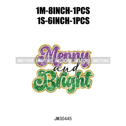 Faux Glitter Merry Christmas Season Merry And Bright Santa Baby Decals Iron On DTF Transfers Stickers Ready To Press For T-shirt