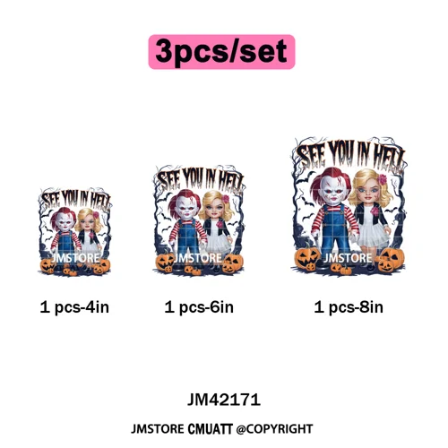See You In Hell Scary Movie True Love Couple Halloween Season Iron on DTF Washable Transfers Stickers Ready to Press for Textile