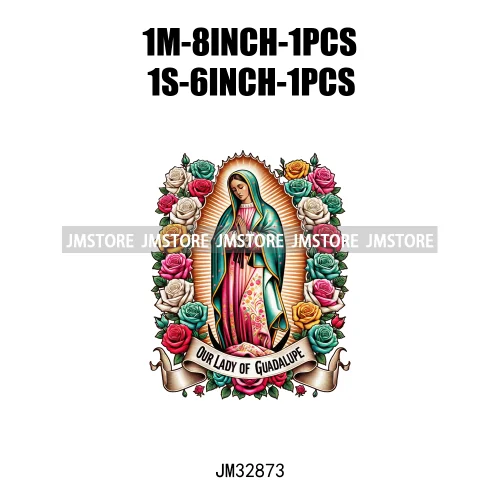 Cute Floral Mexico San Judas Tadeo Virgin Our Lady of Guadalupe Iron On DTF Transfers Stickers Ready To Press For Sweatshirts