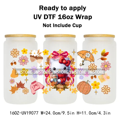 Trendy Girls Coffee Cartoon Bears 16OZ UV DTF Cup Wraps Ready To Apply Waterproof Transfer Stickers For Libbey Glass Can Tumbler