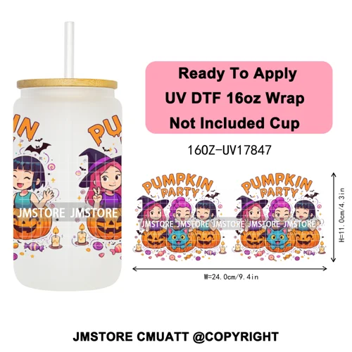 Kpop Movie Demon Hunters Boo Halloween Pumpkin Party 16OZ UV DTF Cup Wraps Ready To Apply Transfer Stickers For Libbey Glass Can