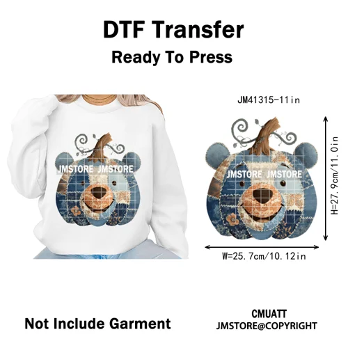 Preppy Floral Cartoon Friends Fall Patchwork Pumpkin Halloween Iron on Washable DTF Transfer Stickers Ready to Press for Clothes